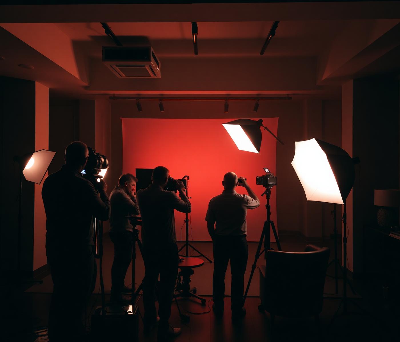 Commercial film crew lighting a set during a production